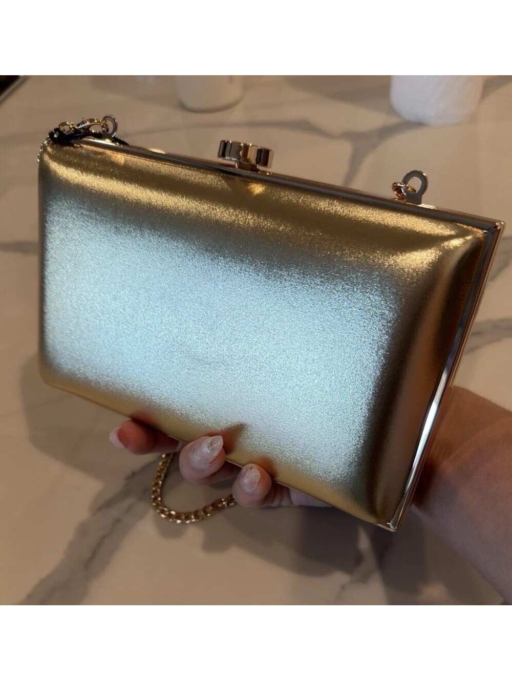 Lucy Metallic Clutch in Gold olga berg  $100 (flaw) Fits A Phone + Money